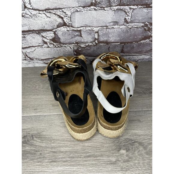 J. W. JW Anderson Chain Black White Leather Espadrille Platform Sandals Women 38 - Picture 5 of 16